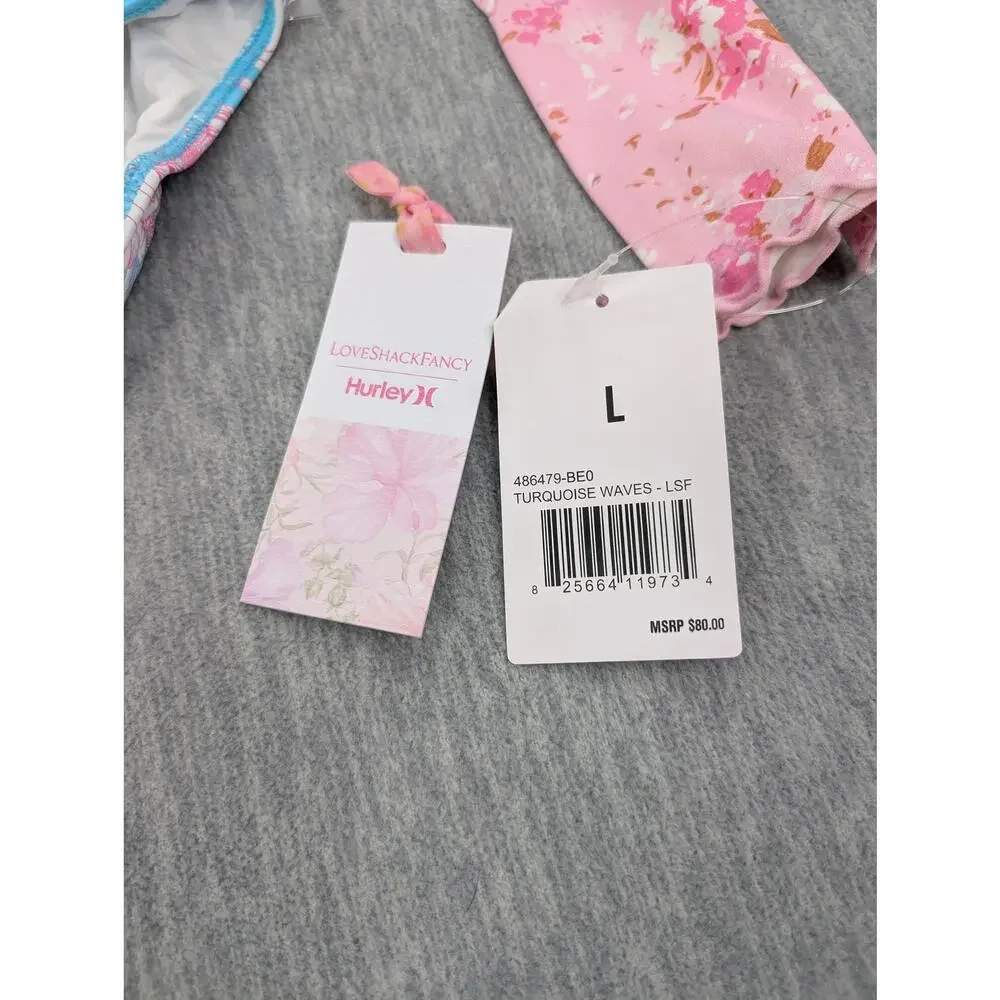 LoveShackFancy Hurley Swimsuit Girls Large 12-14 Blue Pink Rash Guard One Piece